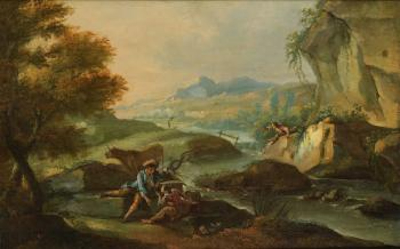 Berger et pêcheurs près de la rivière by Giuseppe Bernardino Bison
