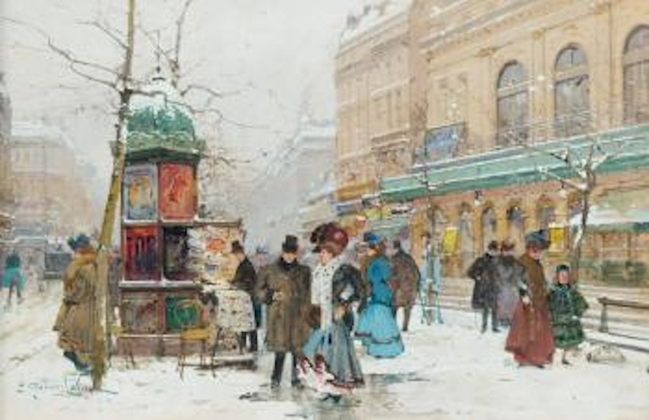 Les grands boulevard sous la neige by Eugene Galien-Laloue