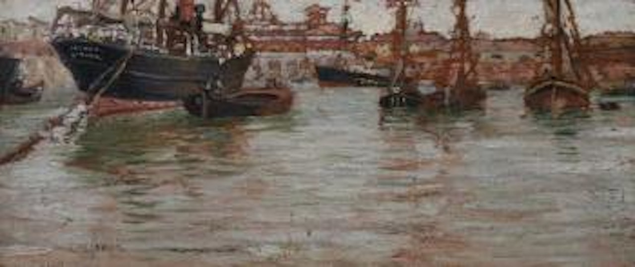 Sailboats at port by Guglielmo Ciardi