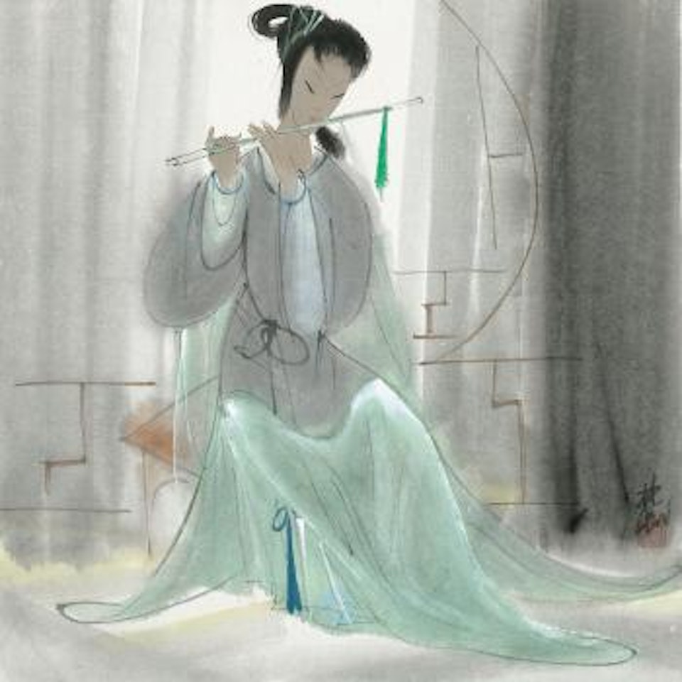 Playing Flute by Lin Fengmian