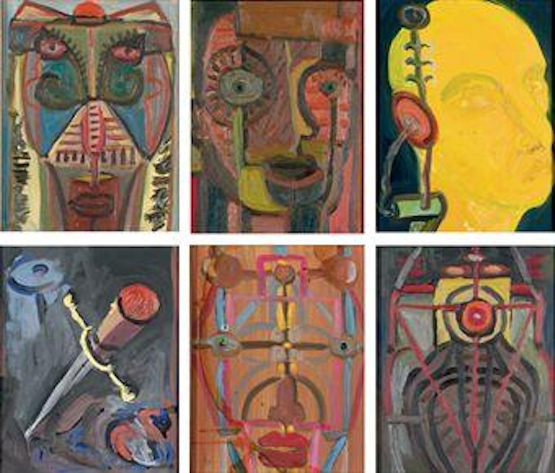 (i) Brown Portrait (ii) Face (Brown and Pink) (iii) Face (vi) Sword (v) Abstract Figuration (vi) Yellow Portrait by George Condo