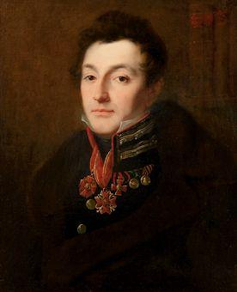 Portrait of an officer with Russian medals and decorations by Russian School