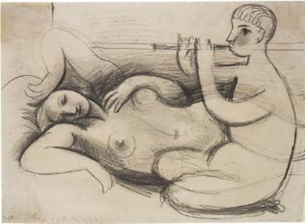 Femme allongée, joueur de flûte by Pablo Picasso