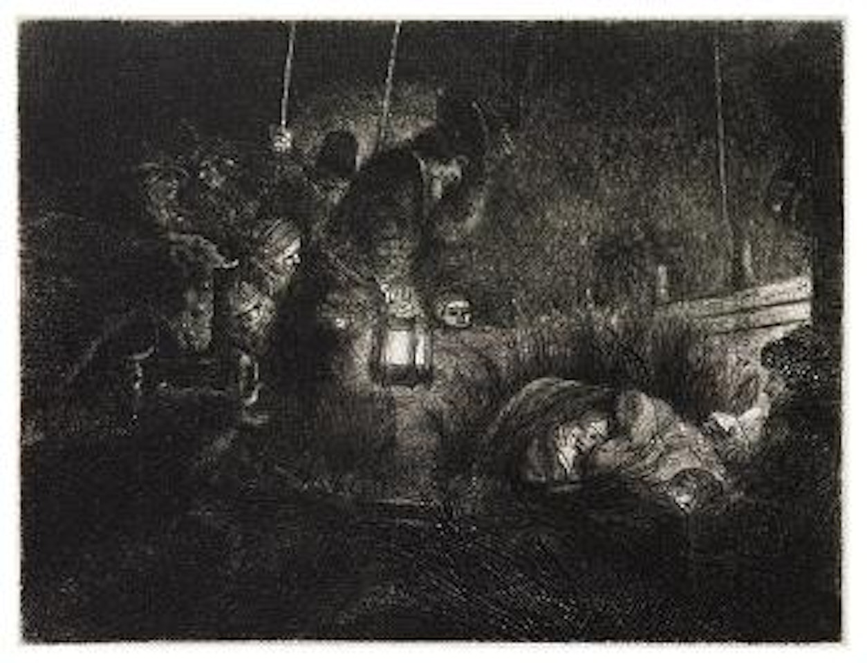 The Adoration of the Shepherds: A Night Piece (Bartsch 46; Biörklund 52-1; Hollstein 46) by Attributed to Rembrandt Harmensz van Rijn