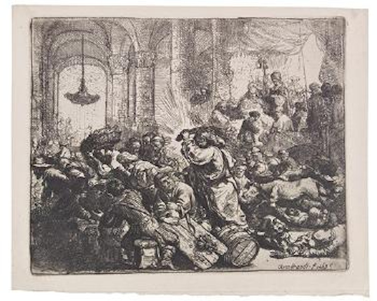 Christ Driving the Money Changers from the Temple (Bartsch 69; Biörklund 35-B; Hollstein 69) by Attributed to Rembrandt Harmensz van Rijn