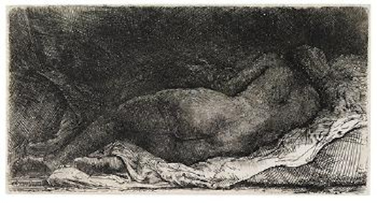 Negress Lying Down (Bartsch 205; Biörklund 58-E; Hollstein 205) by Attributed to Rembrandt Harmensz van Rijn