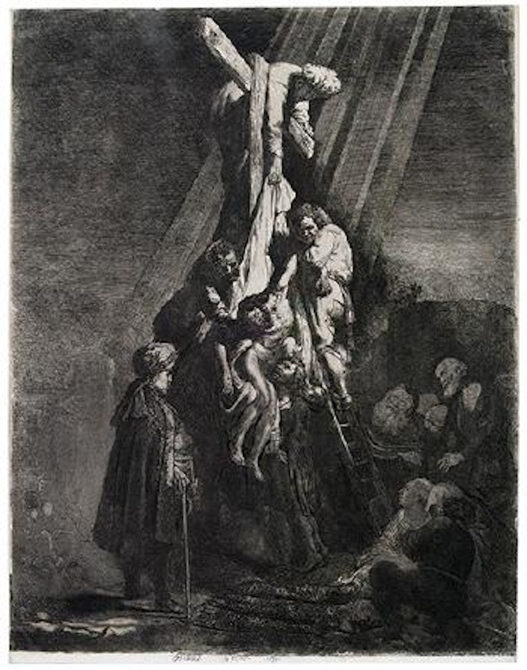 The Descent from the Cross: Second Plate (Bartsch 81; Biörklund 33-C; Hollstein 81) by Attributed to Rembrandt Harmensz van Rijn