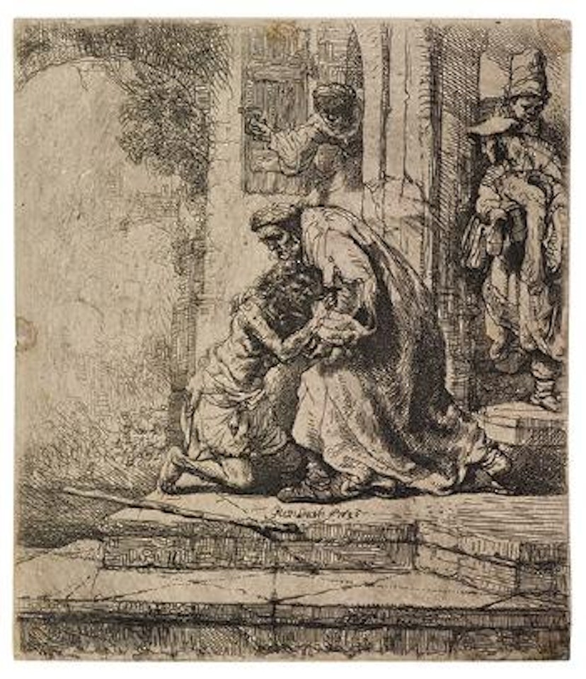 The Return of the Prodigal Son (Bartsch 91; Biörklund 36-D; Hollstein 91) by Attributed to Rembrandt Harmensz van Rijn