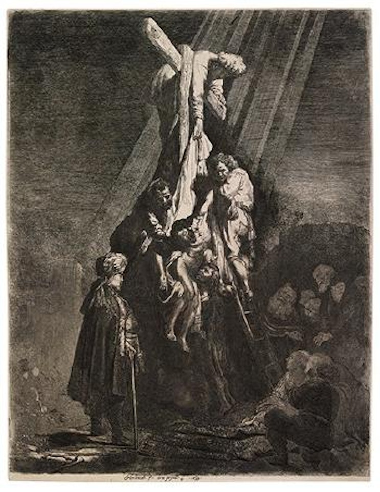The Descent from the Cross: Second Plate (Bartsch 81; Biörklund 33-C; Hollstein 81) by Attributed to Rembrandt Harmensz van Rijn