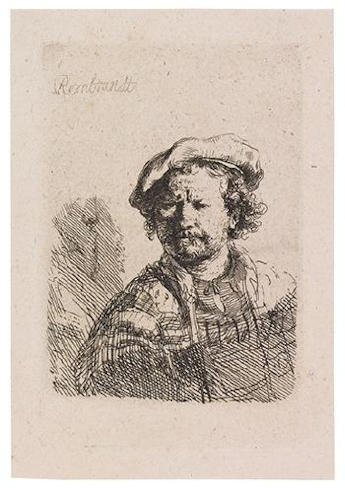 Self Portrait in a Flat Cap and Embroidered Dress (Bartsch 26; Biörklund 31-8; Hollstein 26) by Attributed to Rembrandt Harmensz van Rijn