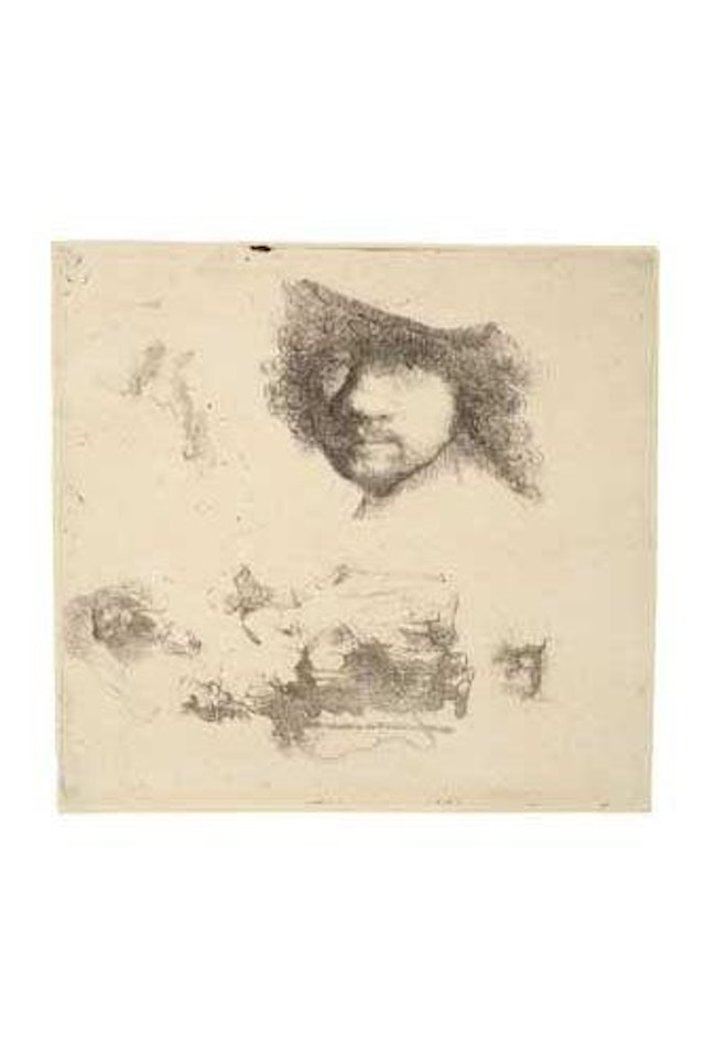 Sheet of Studies: Head of the Artist, A Beggar Couple (Bartsch 363; Biörklund 32-1; Hollstein 363) by Attributed to Rembrandt Harmensz van Rijn