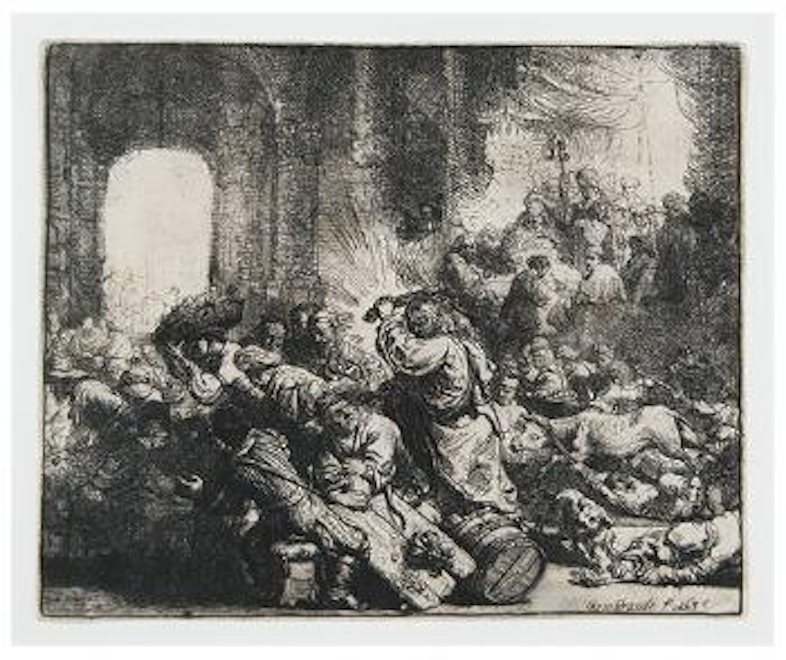 Christ Driving the Money Changers from the Temple (Bartsch 69; Biörklund 35-B; Hollstein 69) by Attributed to Rembrandt Harmensz van Rijn