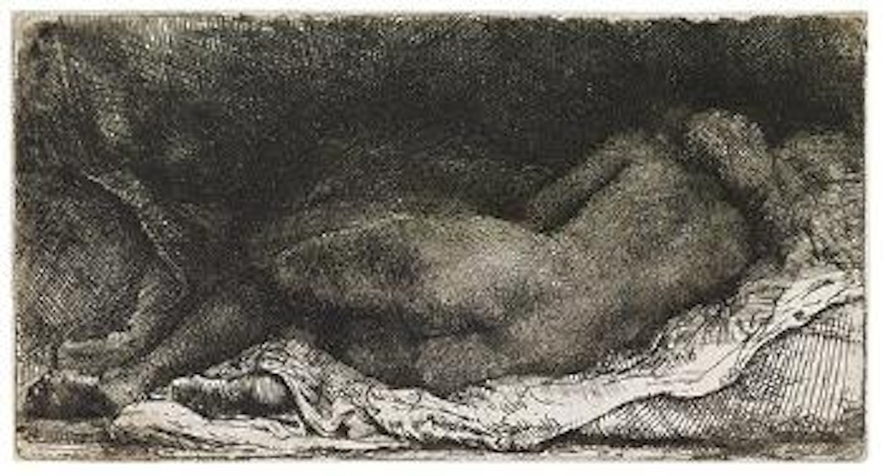 Negress Lying Down (Bartsch 205; Biörklund 58-E; Hollstein 205) by Attributed to Rembrandt Harmensz van Rijn