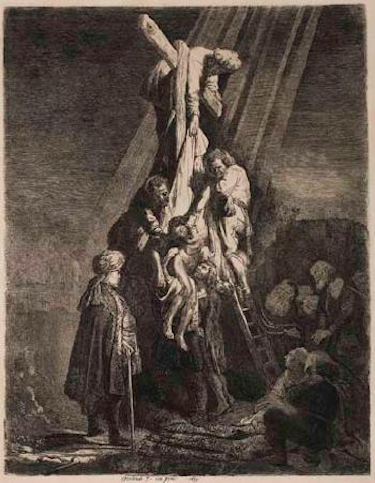 The Descent from the Cross: Second Plate (Bartsch 81; Biörklund 33-C; Hollstein 81) by Attributed to Rembrandt Harmensz van Rijn