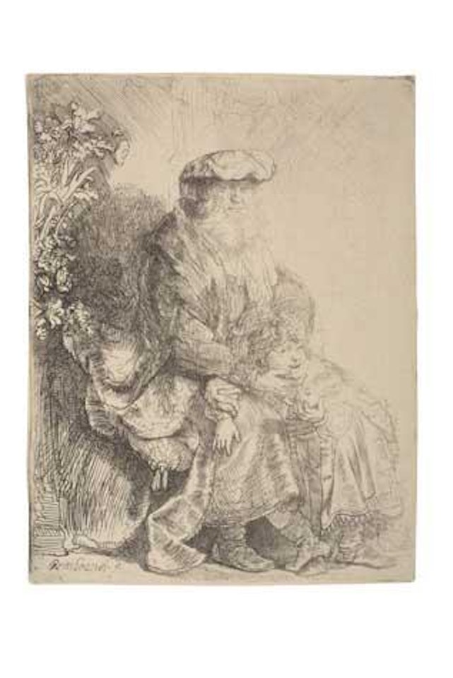Abraham Caressing Isaac (Bartsch 33; Biörklund 37-2; Hollstein 33) by Attributed to Rembrandt Harmensz van Rijn