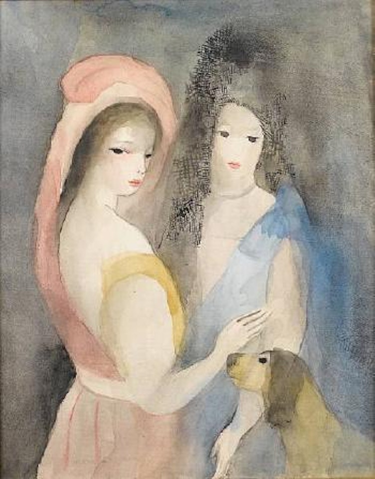 Two ladies and a dog by Marie Laurencin