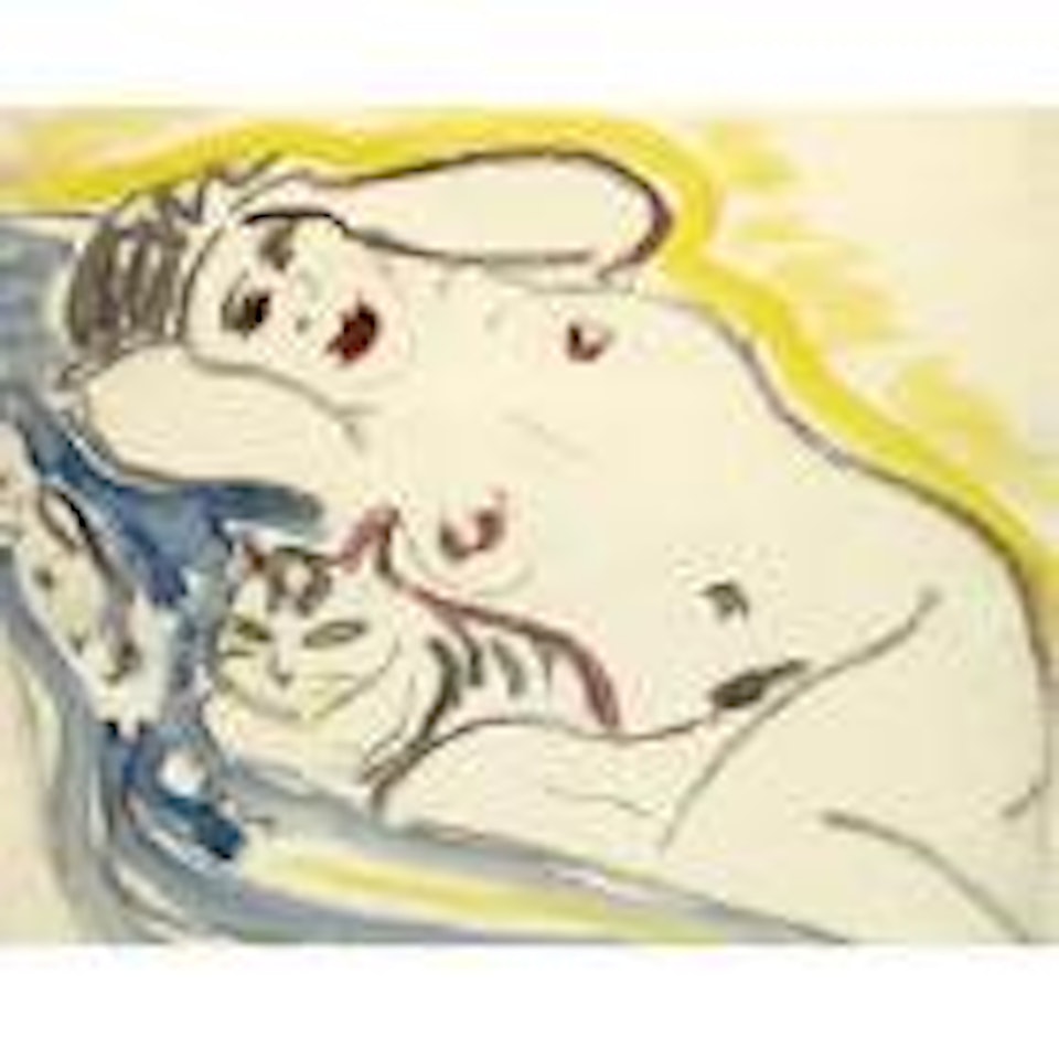 Liegender weiblicher Akt mit Katze (Reclining female nude with cat). Weisse Katze (White cat) by Ernst Ludwig Kirchner