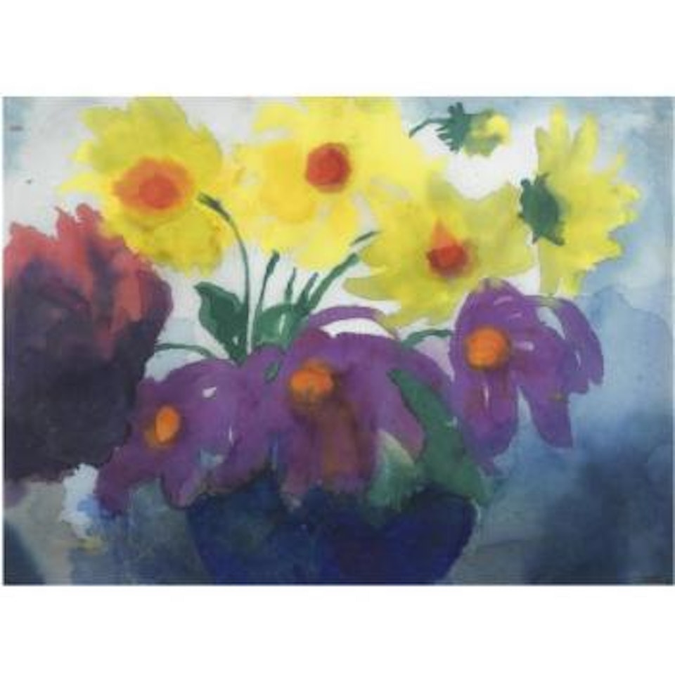 Violette und gelbe Dahlien (Purple and yellow dahlias) by Emil Nolde