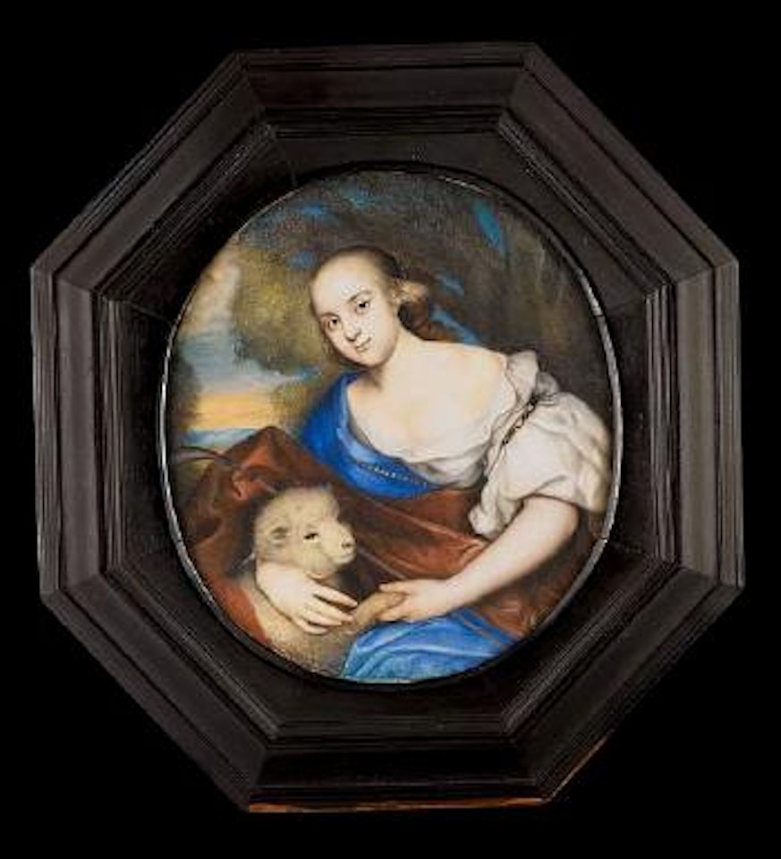 A Lady, in the guise of a shepherdess, seated in a landscape by David Des Granges
