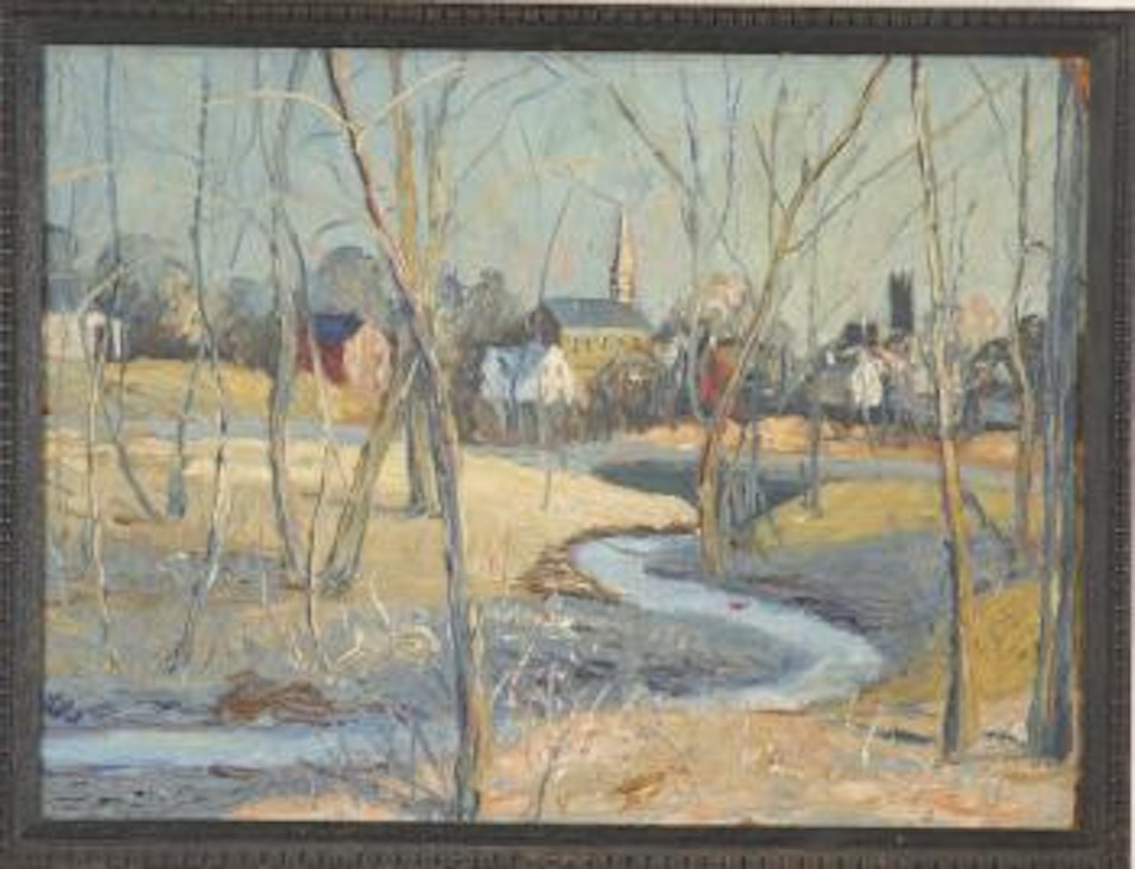 Wooded landscape with church in distance by Walter Emerson Baum