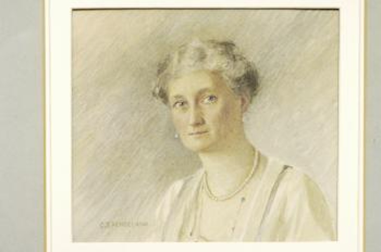Portrait of Agnes Wetherby, head and shoulders by Charles Spencelayh