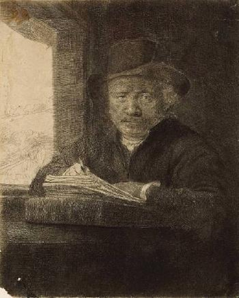 Self-portrait drawing at a window (B. 22; Holl. 22; H. 229) by Attributed to Rembrandt Harmensz van Rijn