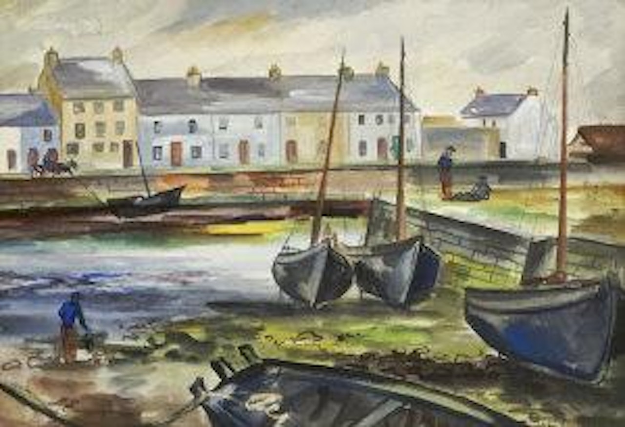Fishing boats in village by Norah McGuinness