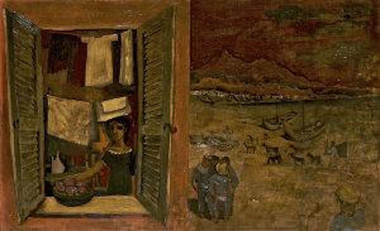 Spanish fishing village by Gerard Dillon