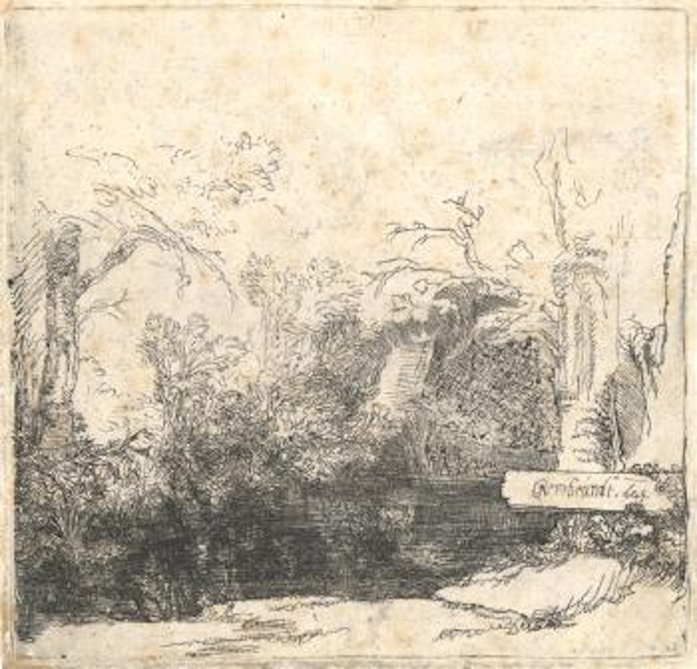 Der Kahn unter den baumen by Attributed to Rembrandt Harmensz van Rijn