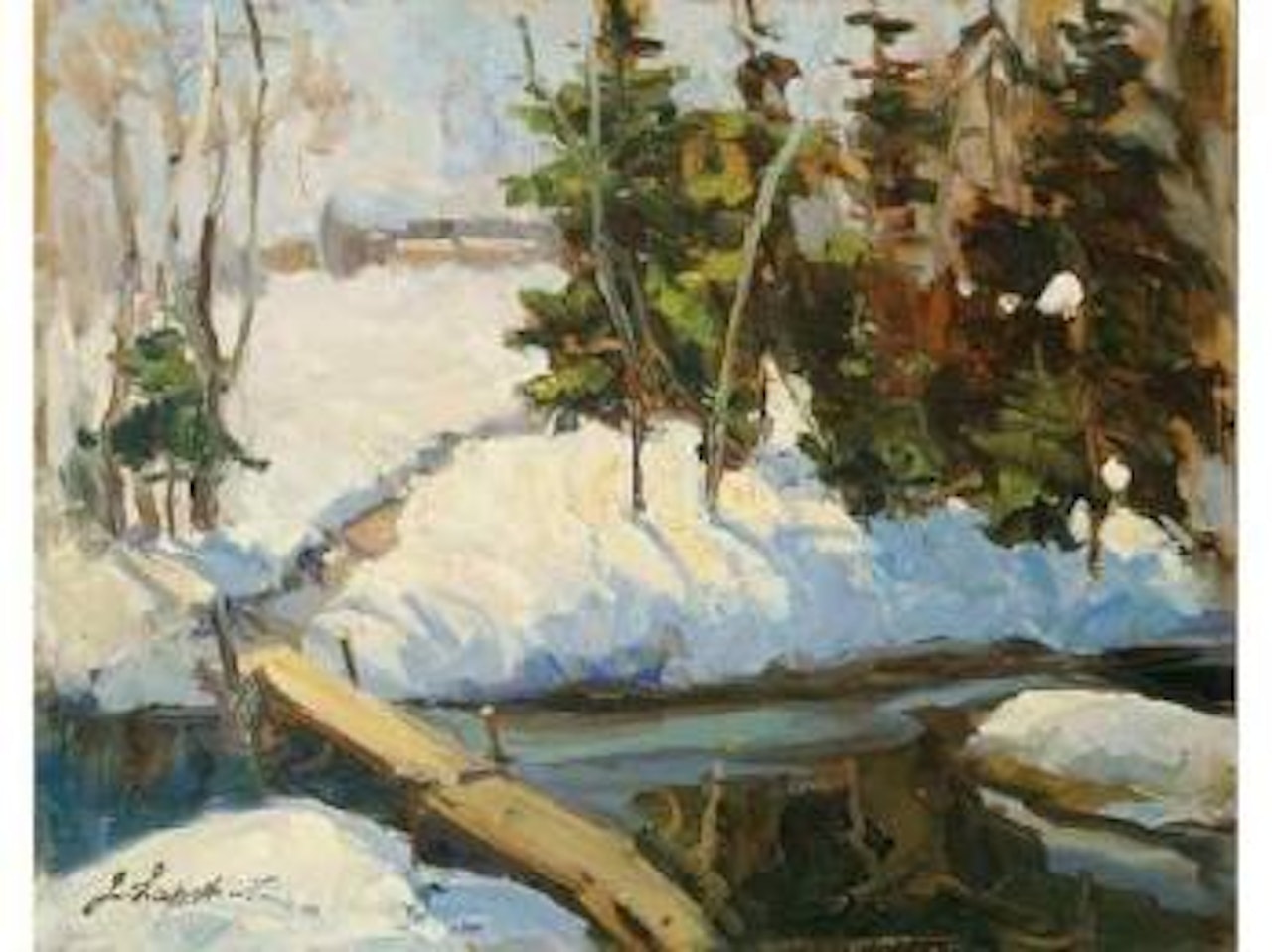 Sous bois au pont by Georgij Aleksandrovic Lapschin