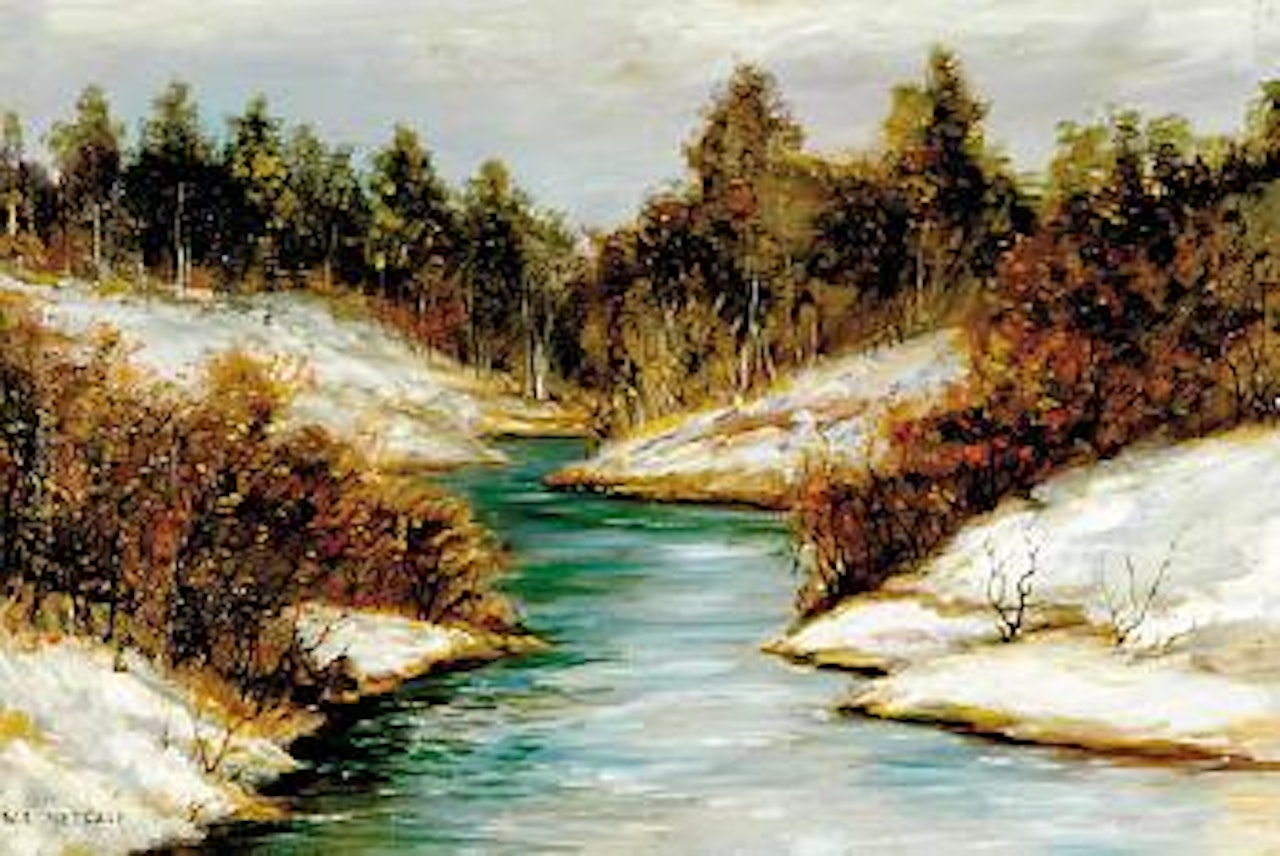 Snow covered riverbank by Willard Leroy Metcalf