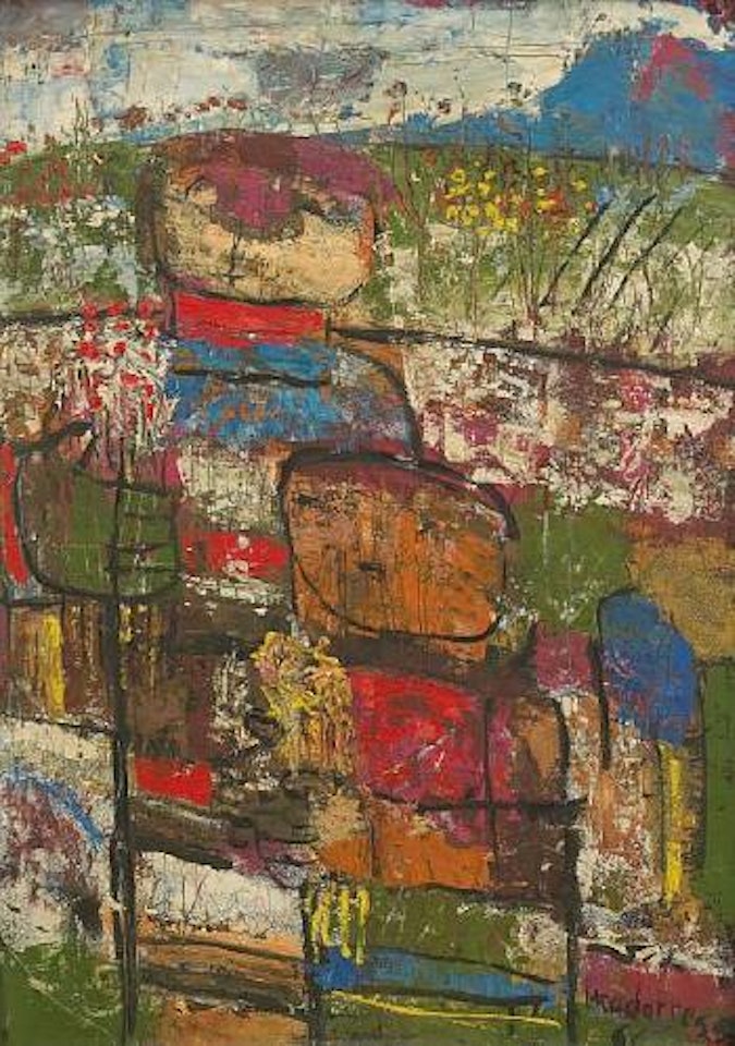 Untitled (figures with flowers) by Fateh Moudarres