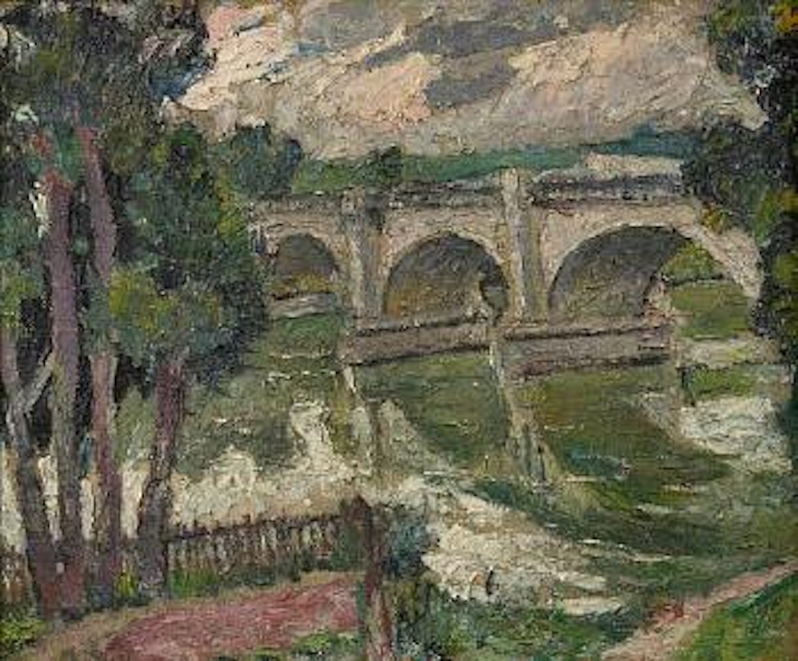 Paysage du Rhine et le pont by Mela Muter
