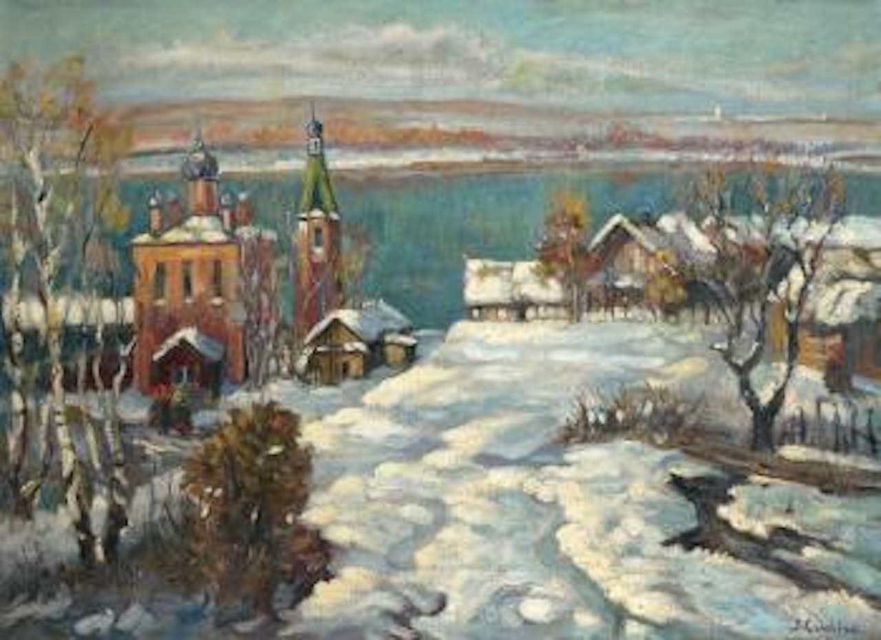 Paysage enneigé by Georgij Aleksandrovic Lapschin