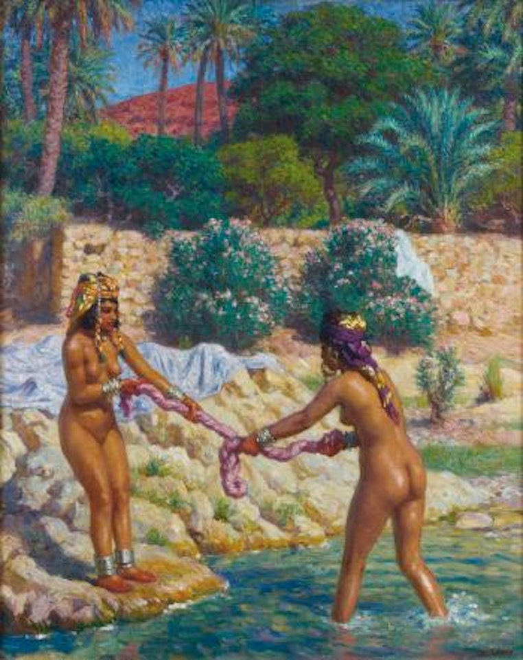 Fillettes essorant le linge by Etienne Alphonse Dinet