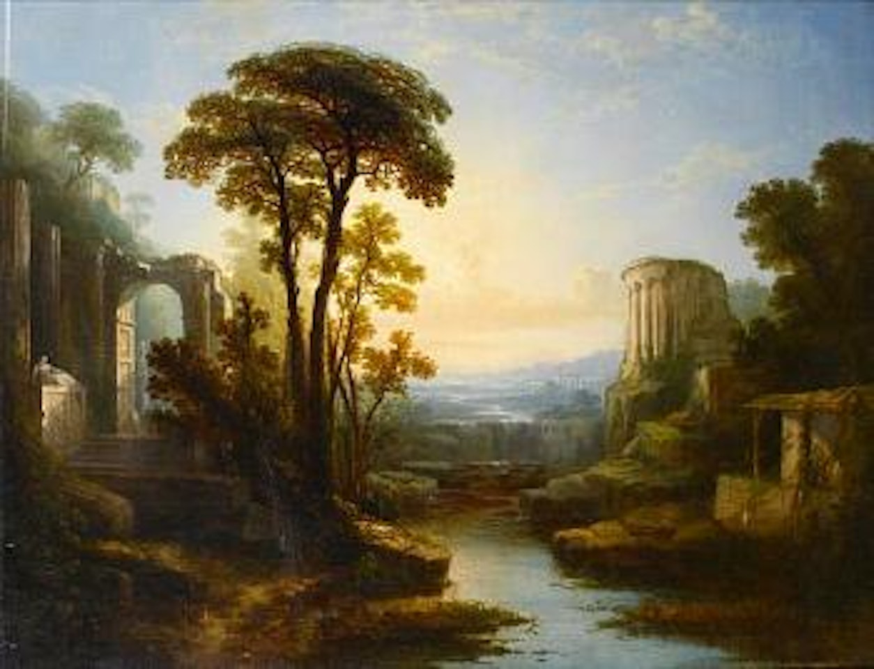 An extensive Italianate landscape with the Temple of Vesta by Claude Lorrain
