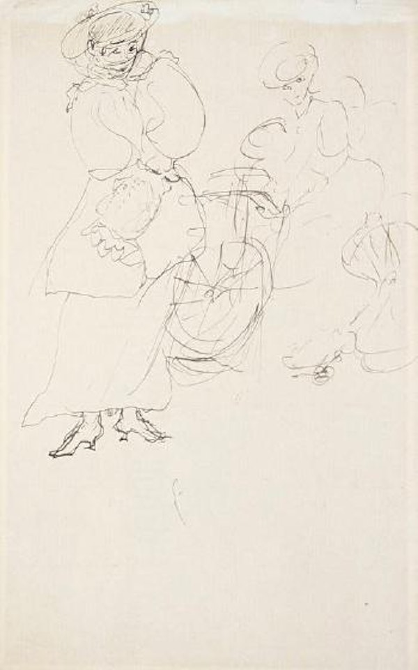 Two women with a bike by Mikhail Larionov