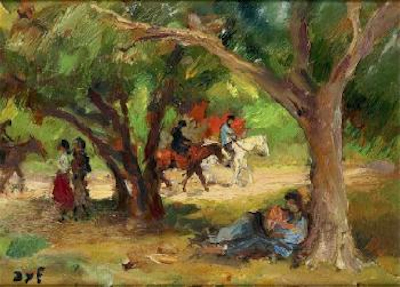Cavaliers, promeneurs et amoureux au bois by Marcel Dyf