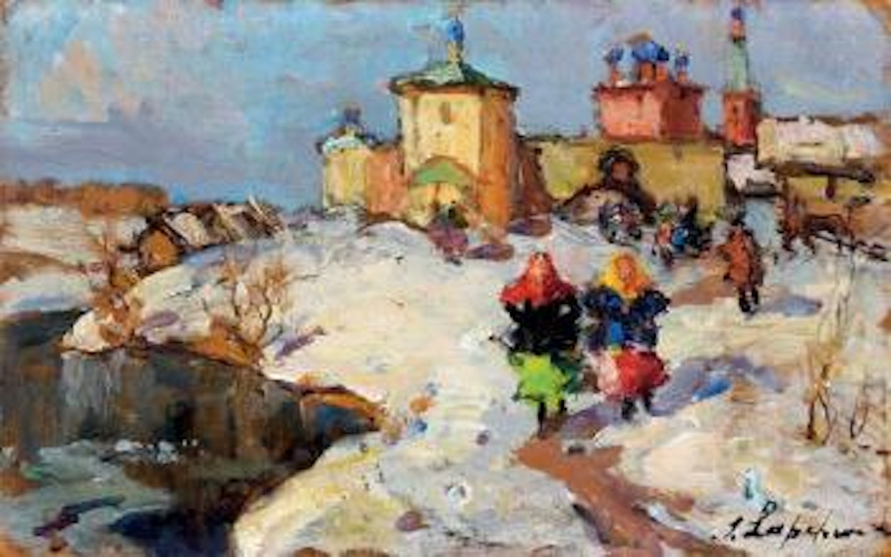 Village sous la neige by Georgij Aleksandrovic Lapschin