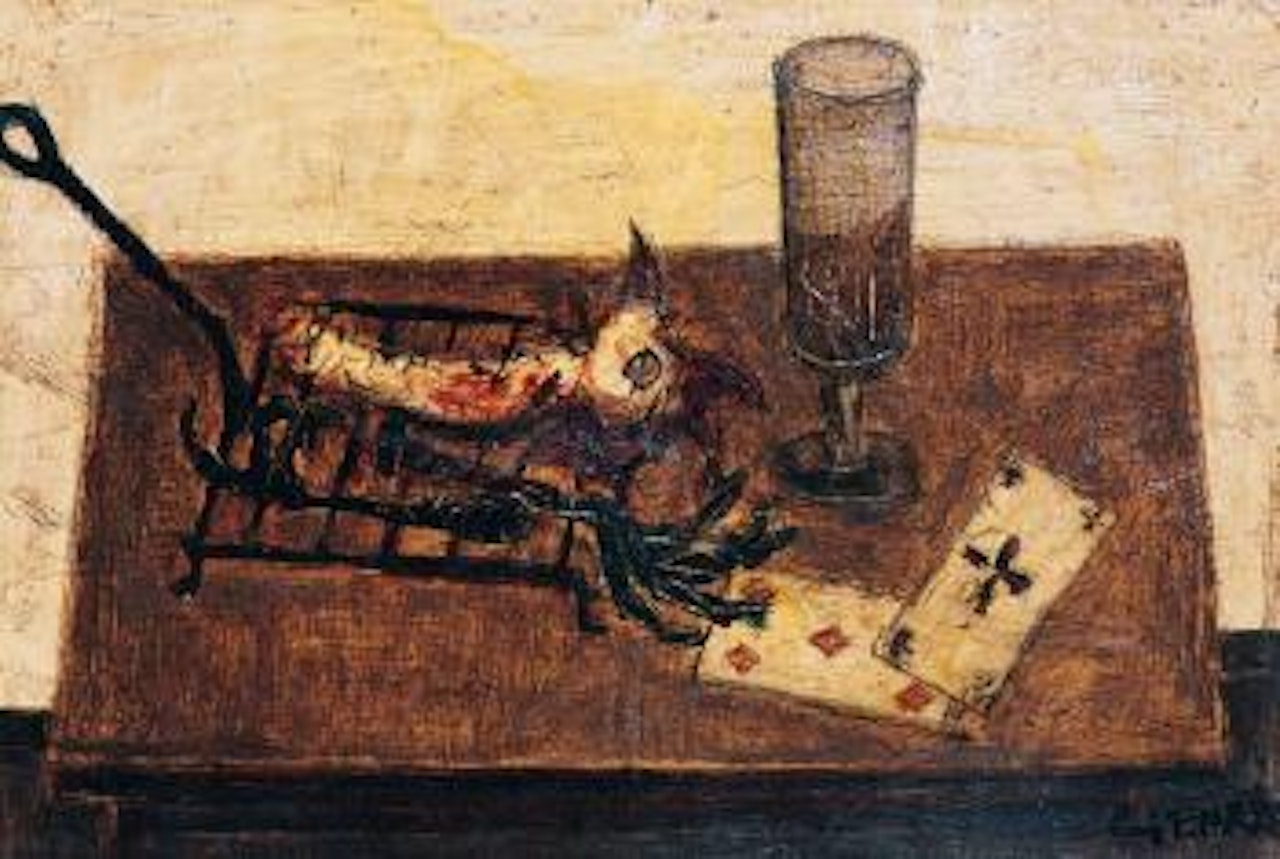 Nature morte au verre et aux cartes by Claude Venard