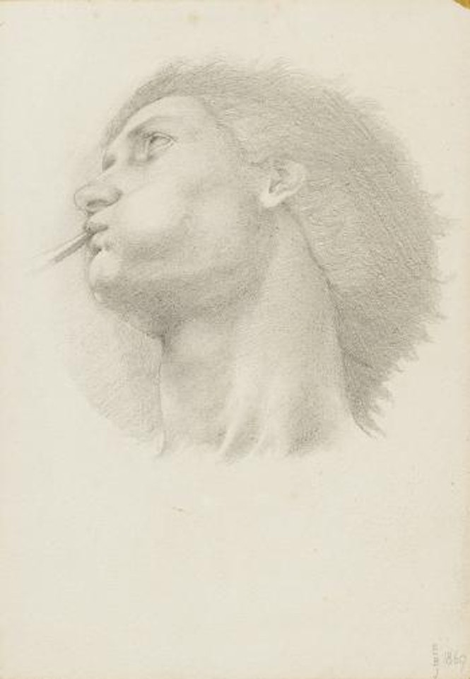 Study for the head of Fame in the 'Story of Troy' polyptych by Edward Coley Burne-Jones