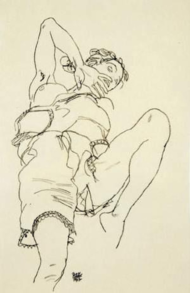 Femme allongée en tenue légère by Egon Schiele