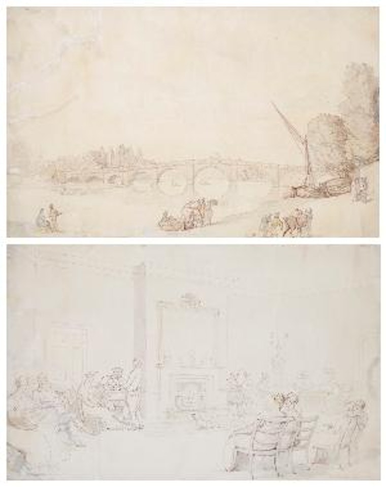 A double sided sketch by Thomas Rowlandson
