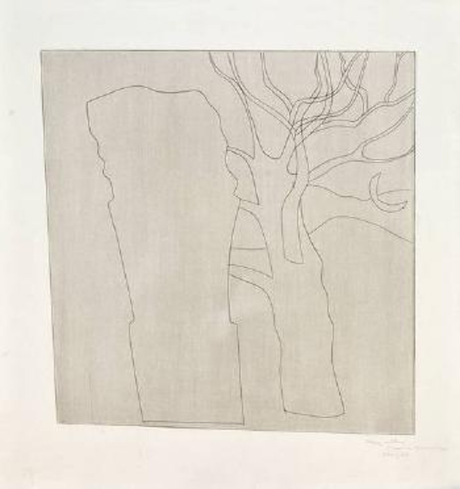 Tree, column and moon (c.92) by Ben Nicholson, O.M.