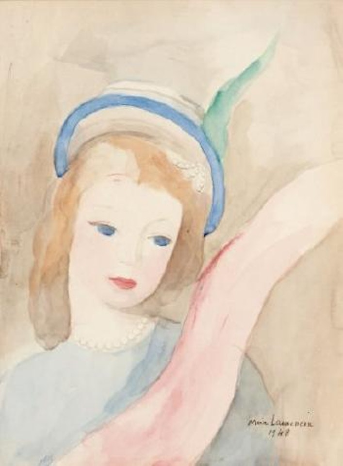 Portrait de jeune fille au foulard rose by Marie Laurencin
