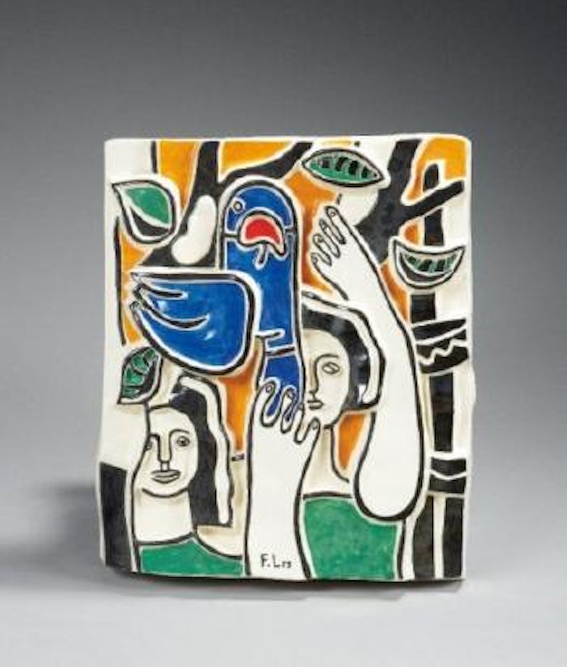 Petites femmes au perroquet bleu pull vert by Fernand Leger