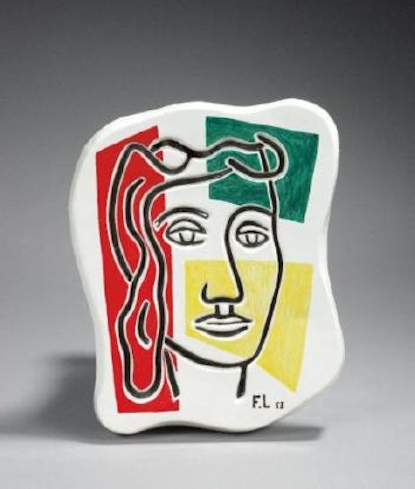 Visage de femme en couleurs en dehors rouge vert jaune by Fernand Leger