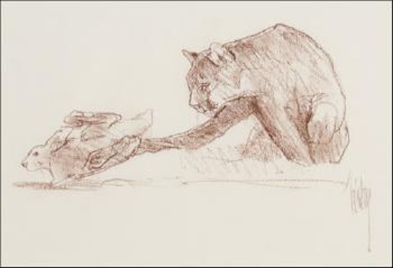 Mountain Lion and rabbit by Bob Kuhn