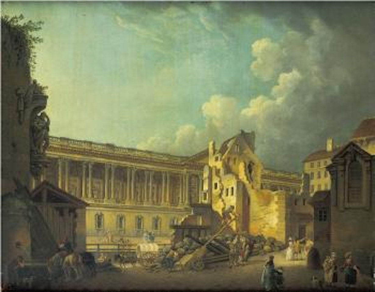 Degagement de la colonnade du Louvre vue prise pendant le demolition des vestiges de l'hotel du Petit Bourbon by Pierre Antoine Demachy