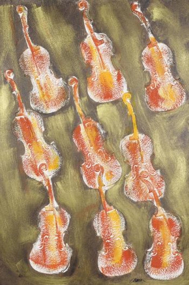 Embedded red violins (empreintes rouges) by Arman